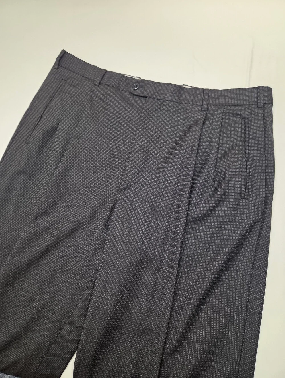 Zanella for Nordstrom Duncan Mens 38W Black Micro Check Wool Pleated Pants